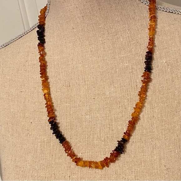 NECKLACE AMBER CHIPS HONEY GOLD AND CHERRY RED RUSTIC NATURAL BALTIC 24” - Picture 1 of 9